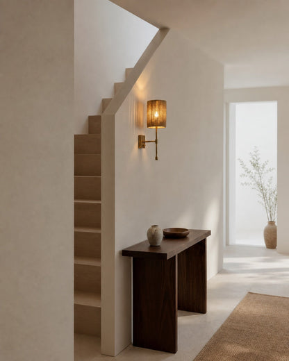 Atticus Fabric Shade Wall Sconce - Modern Brass Wall Light for Bedroom and Hallway