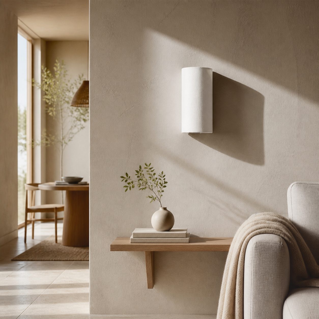 Linbron Linen Wall Sconce Natural Fabric Shade Modern Wall Light for Bedroom