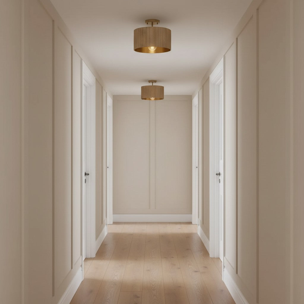 Flutera Fluted Drum Ceiling Light – Farmhouse Textured Flush Mount  Lighting for Living and Bedroom