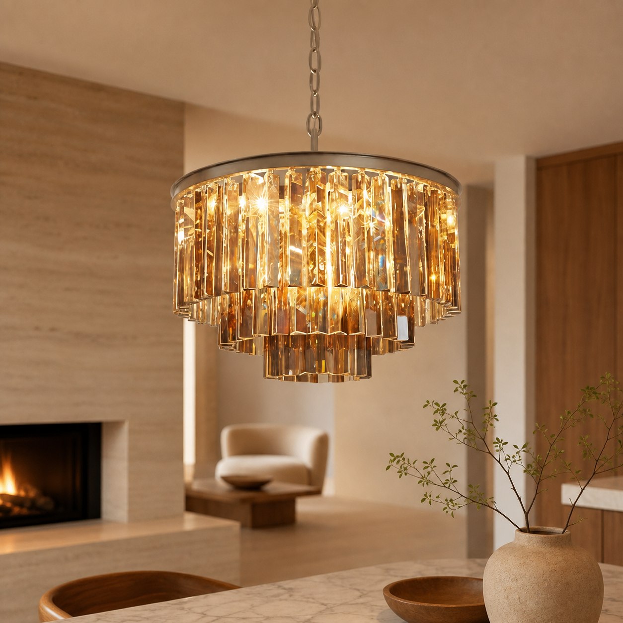 Aurevon Crystal Prism Metal Frame Modern Ceiling Chandelier for Home and Hotel