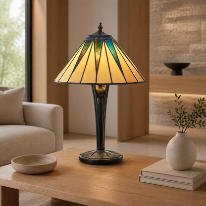 TF Dark Star Tiffany Style Geometric Shade Table Lamp for Bedroom and Accent Lighting