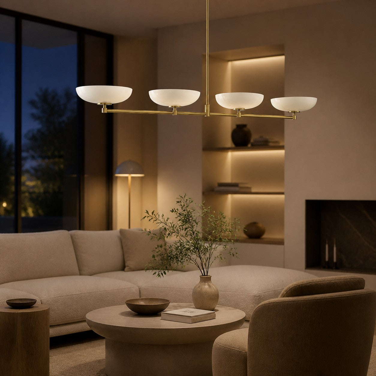 Vega Glas-Kronleuchter im Mid-Century-Modern-Stil mit Glasschirmen für Esszimmer und Kücheninsel