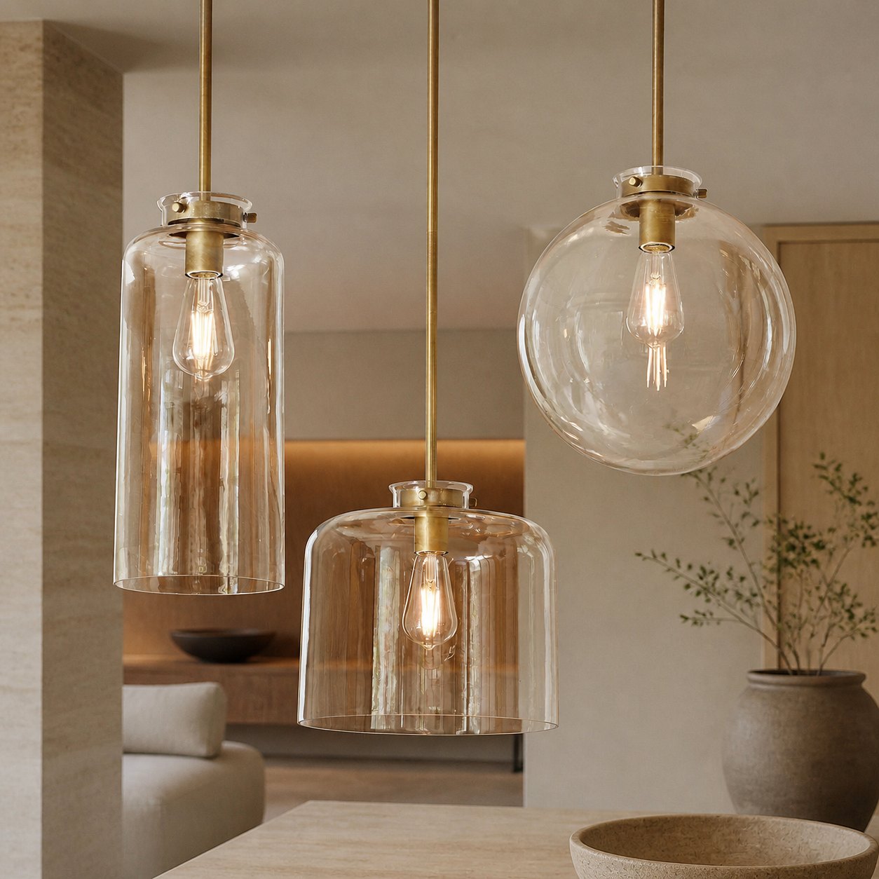 Sterling Minimalist Glass Pendant Collection - Vintage Brass Lighting Design