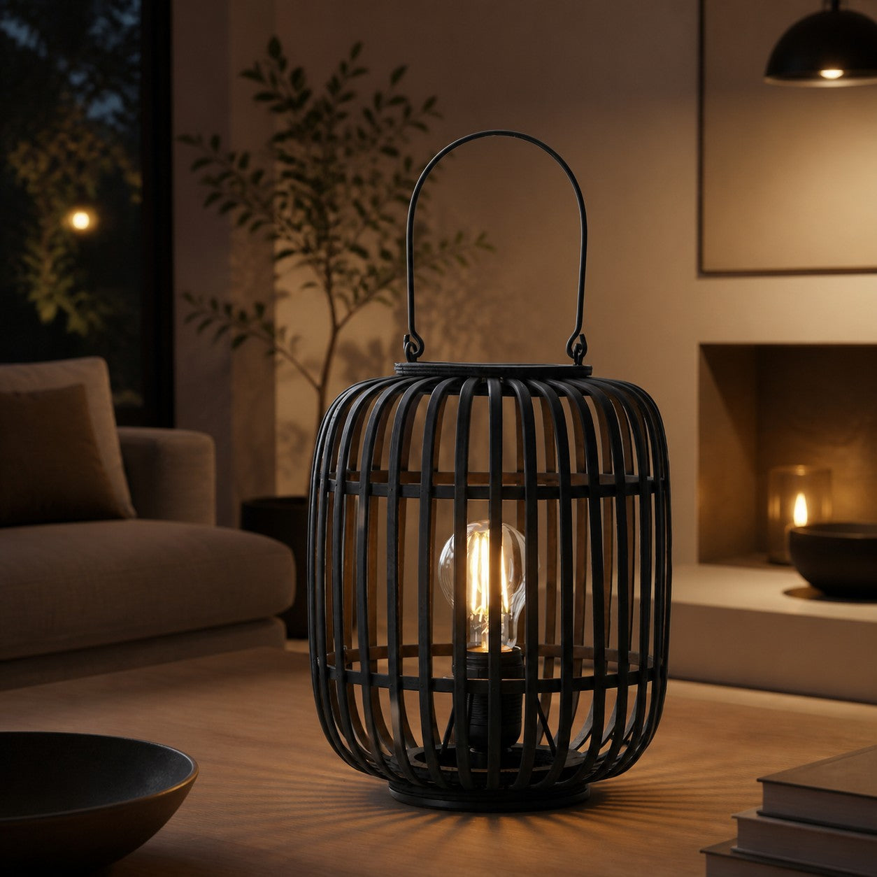 Yumeko Ambient Tischleuchte – Stilvolles und umweltfreundliches Design im offenen Bambuskäfig-Stil für Wohn- und Schlafzimmer