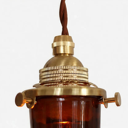 Amber brown glass pendant lamp detail