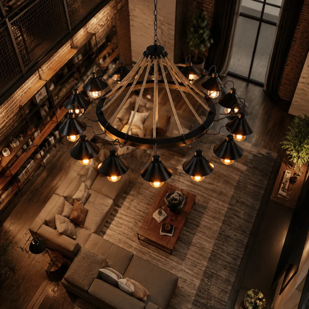 Rustic farmhouse rope chandelier