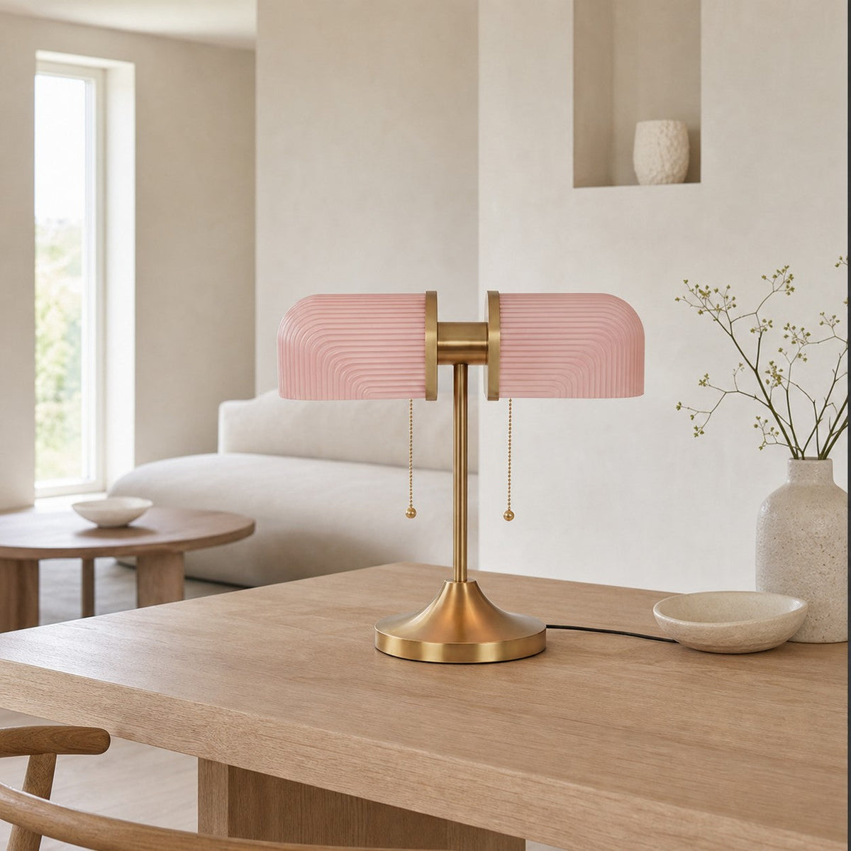 Aurebron Fluted Glass Table Lamp - Modern Decorative Metal Base Table Lamp for Living Room