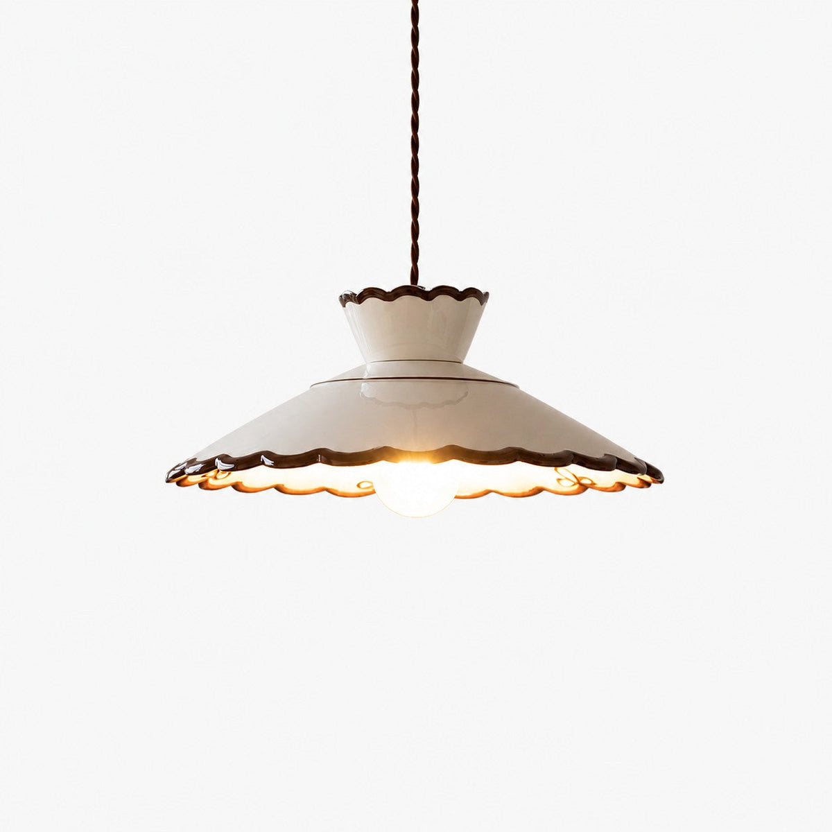 French Vintage Scalloped Ceramic Pendant Light 1