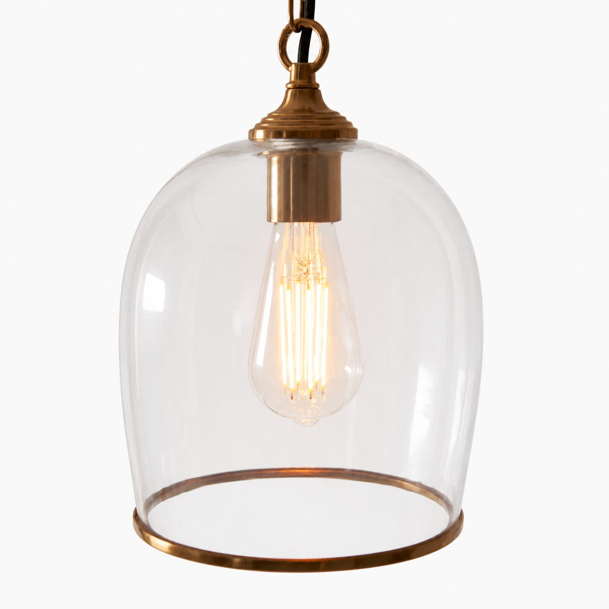 Brazara Glass Dome Pendant Light – Classic Metal Trim Design for Kitchen and Dining