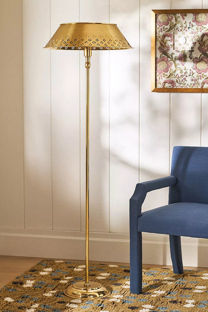 Auriglow Perforated Brass Floor Lamp – Space Age Style for Living Room or Bedroom