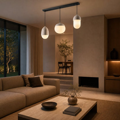 Orbaltis Modern Orb Cluster Pendant - Natural Stone and Glass Hanging Lamp for Living or Kitchen
