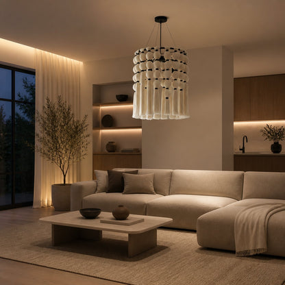 Modulune Modern Elegant Handmade Chandelier with White Cotton Fringe for Living Room