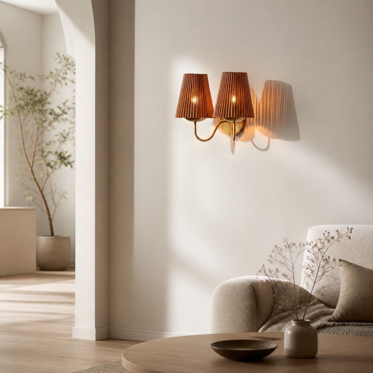 Zhoove Bambus-Wandleuchte – Plissiertes Naturschirmdesign für Wohnzimmer oder Schlafzimmer