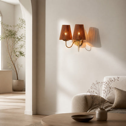 Zhoove Bambus-Wandleuchte – Plissiertes Naturschirmdesign für Wohnzimmer oder Schlafzimmer