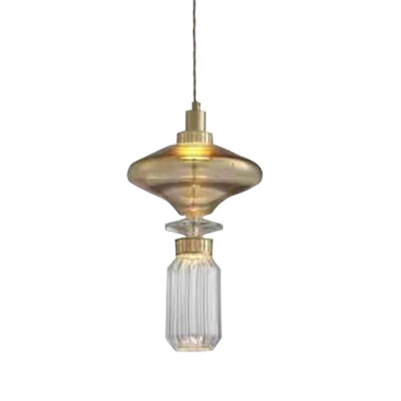 Minimalistische Ballett-Pendelleuchte - Eisen-Metall-Glas-Gold-Bernstein-Innenbeleuchtung
