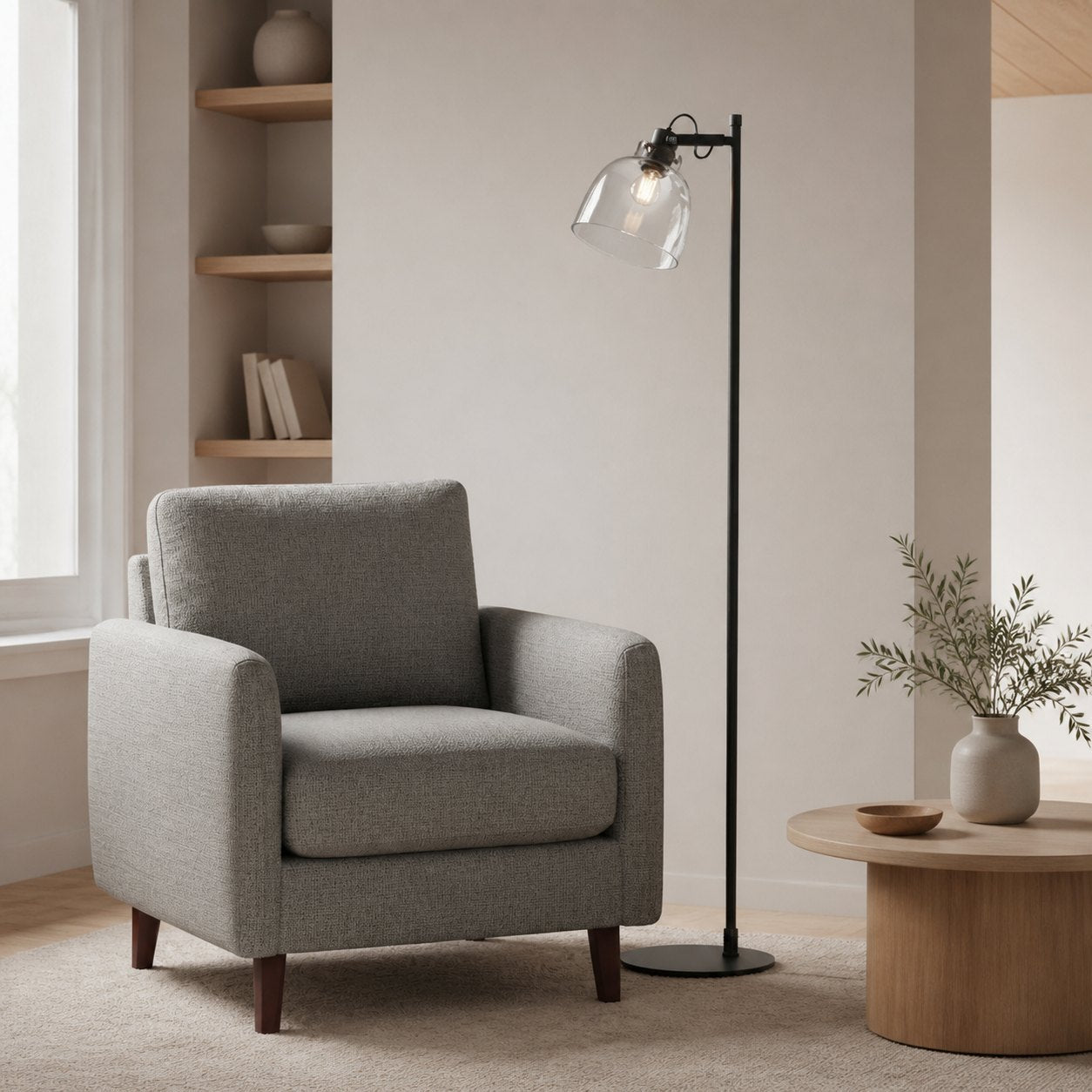 Readium Industrial Floor Lamp - Adjustable Glass Head Metal Base for Living Room and Bedroom