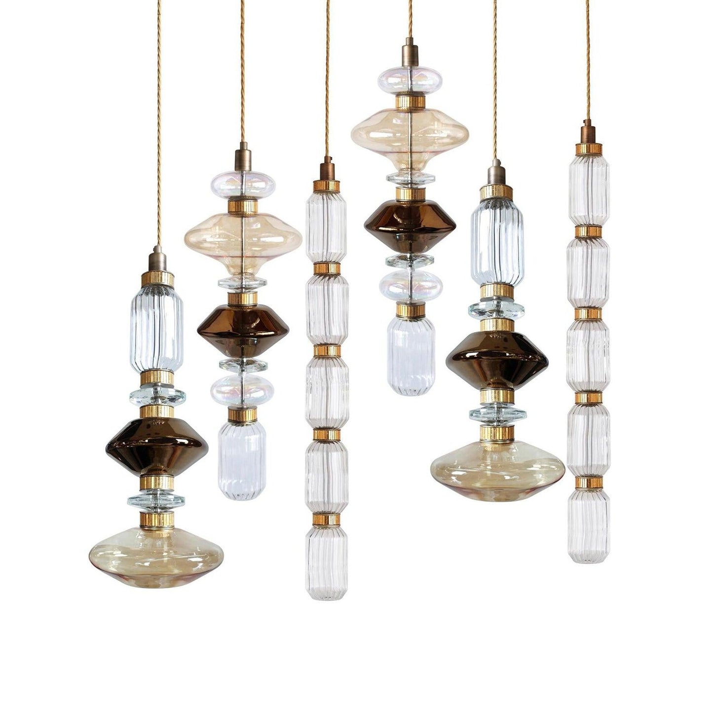 Minimalistische Ballett-Pendelleuchte - Eisen-Metall-Glas-Gold-Bernstein-Innenbeleuchtung