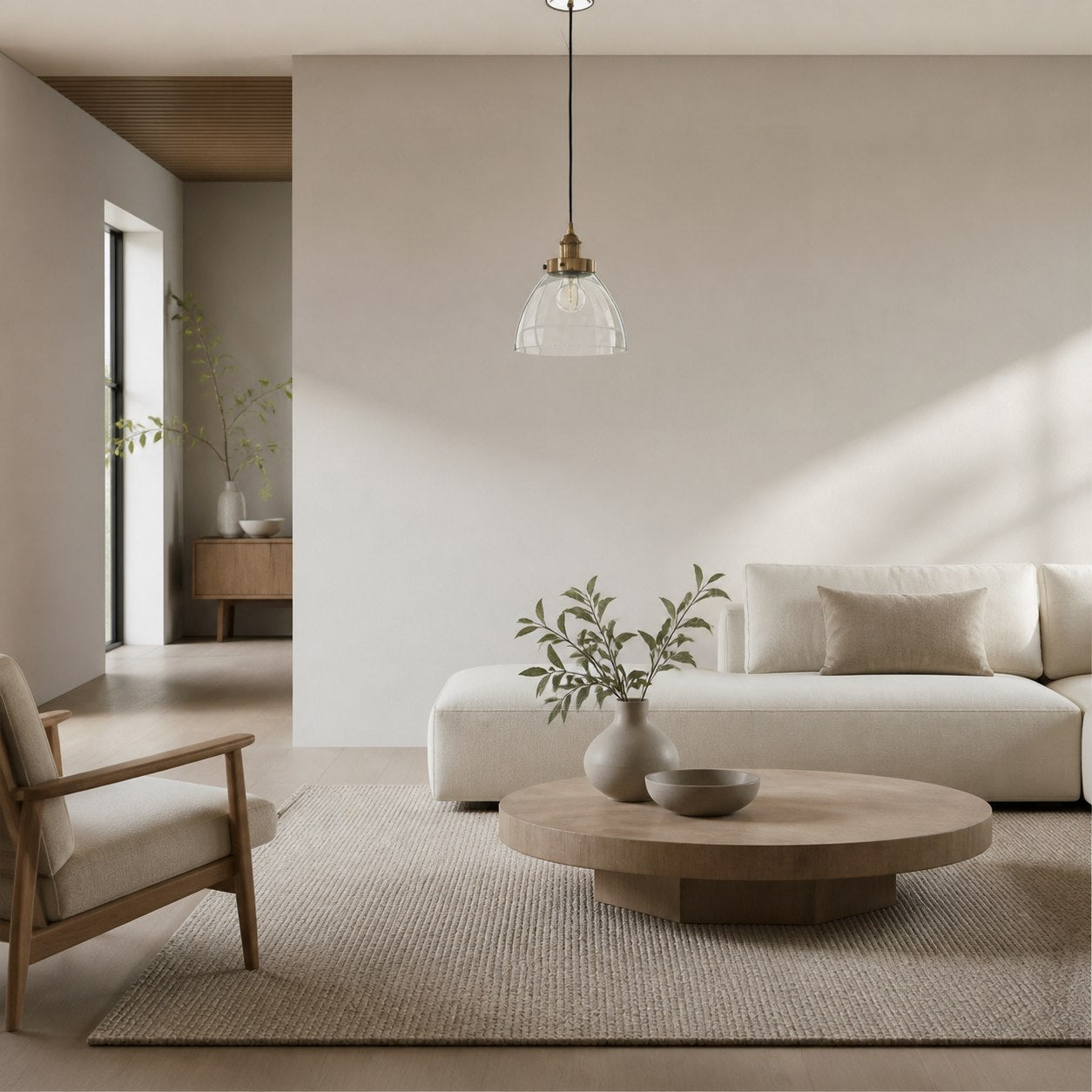 Novera Art Deco Kuppel-Hängeleuchte mit verstellbarer Höhe und Glasschirm - Wohnzimmer