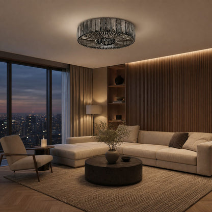 Glomar Glass Round Flush Ceiling Light - Modern Metal Glass Finish Living Areas