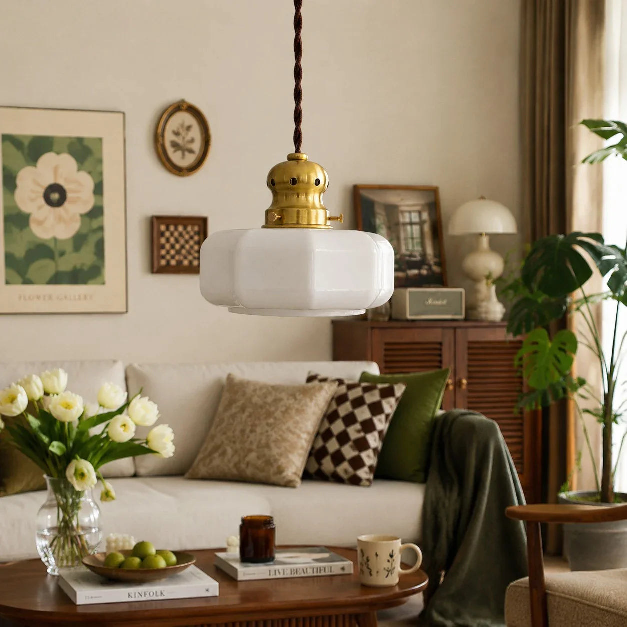Vintage pendant lamp styled in a living room