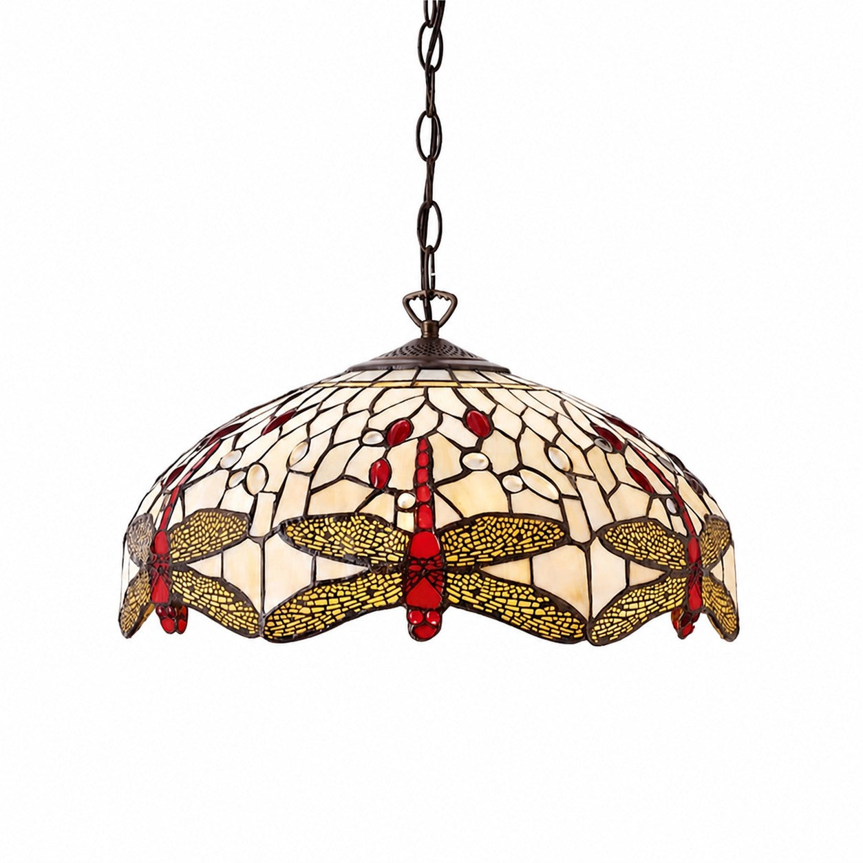 TF Dragonfly Blue Tiffany-Deckenleuchte – Jugendstil-Pendelleuchte aus Buntglas für Wohnzimmer