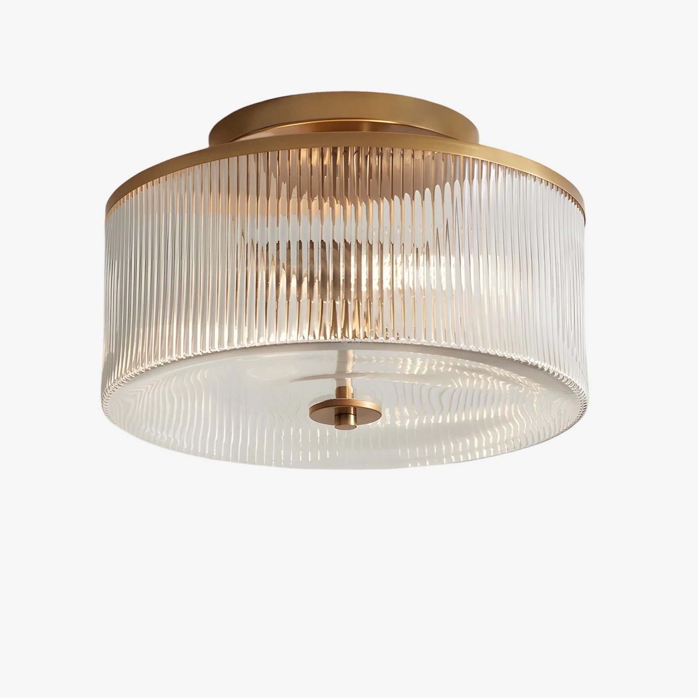 Drum Ribbed Glass Ceiling Lamp - Vintage Farmhouse Flush Mount