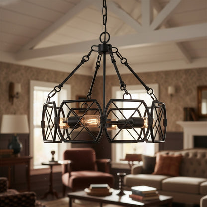 FerraLoft Geometric Cage Metal Pendant Light - Industrial Hanging Fixture for Kitchen Island