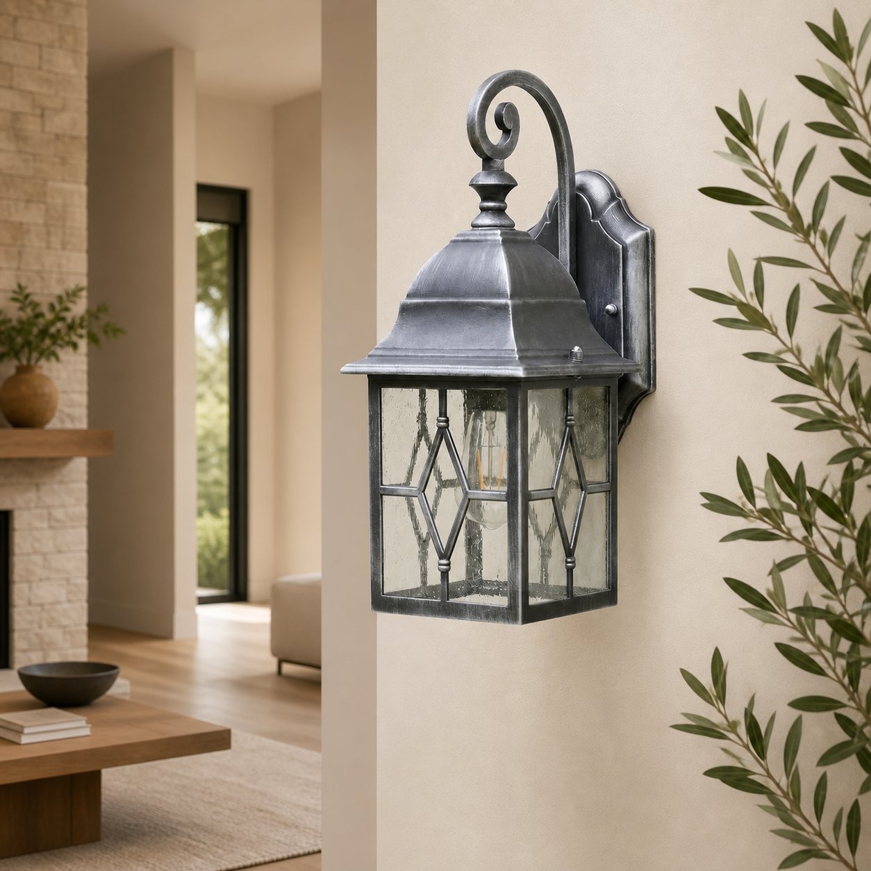 Frostine Traditional Outdoor Wall Light - Leaded Water Glass Lantern for Porch and Patio Lighting