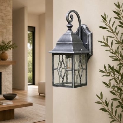 Frostine Traditional Outdoor Wall Light - Leaded Water Glass Lantern for Porch and Patio Lighting