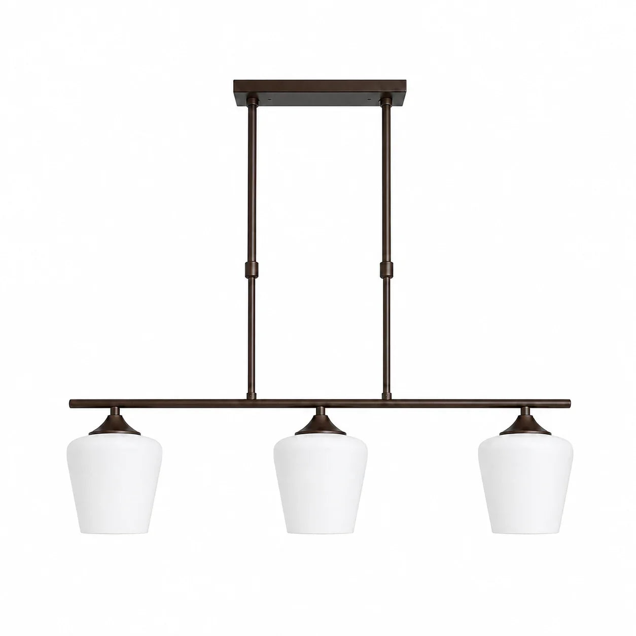 Strellux Coffee Brown linear chandelier with three white opal glass shades