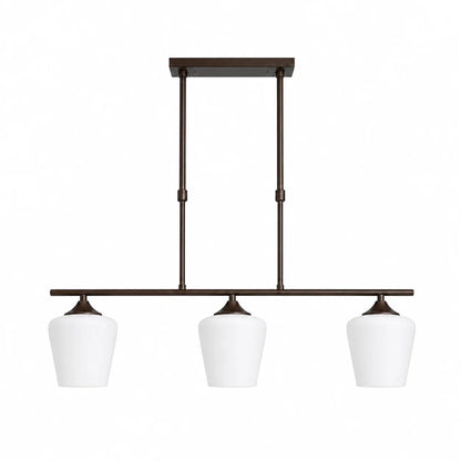 Strellux Coffee Brown linear chandelier with three white opal glass shades