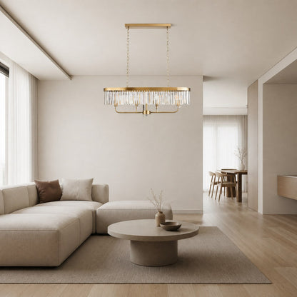 Beveline 4-Light Linear Ceiling Pendant With Cut Faceted Glass - Sleek Metal Frame For Dining