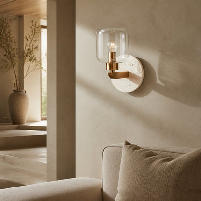 Korlisse Modern Marble Wall Light - Vintage Brass & Clear Glass Accent for Living Room and Hallway