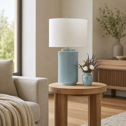 Ceruna Minimalist Ceramic Table Lamp - Ceramic Base With A Linen Lampshade