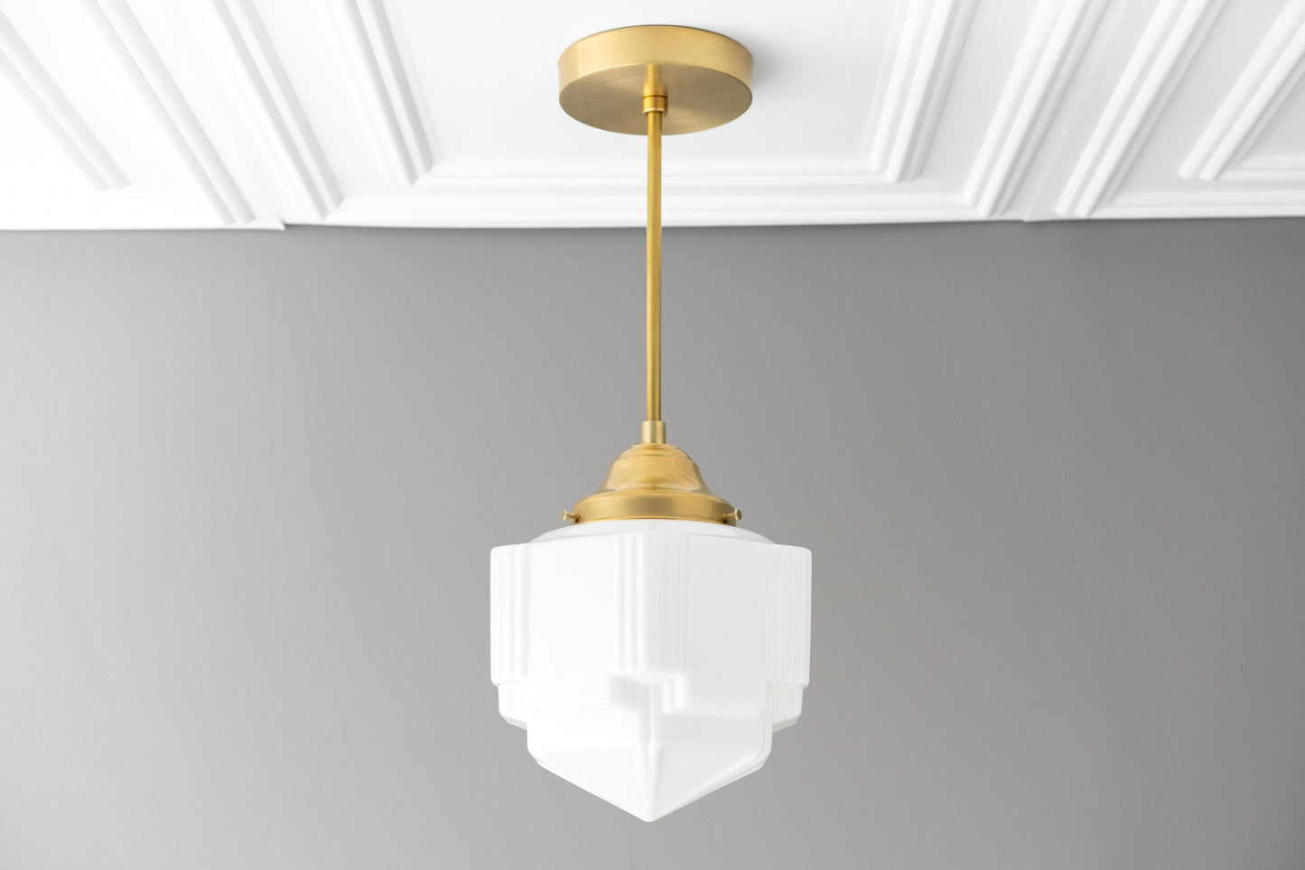 Geotower Glass Modern Pendant Light - Skyscraper Design - Brass or Black or Nickel Finish