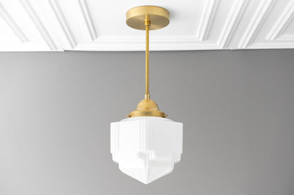 Geotower Glass Modern Pendant Light - Skyscraper Design - Brass or Black or Nickel Finish