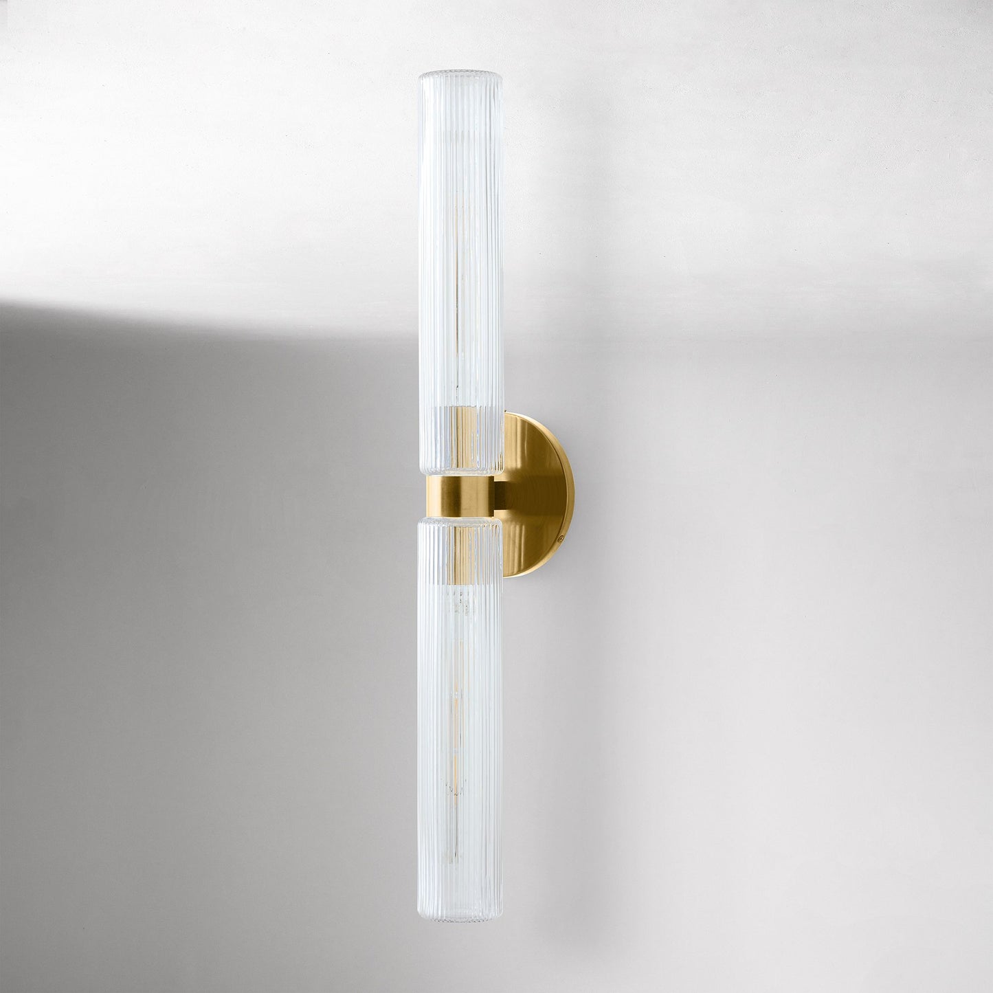 Rivora Modern Fluted Glass Wall Light - Double Short Indoor Outdoor Sconce