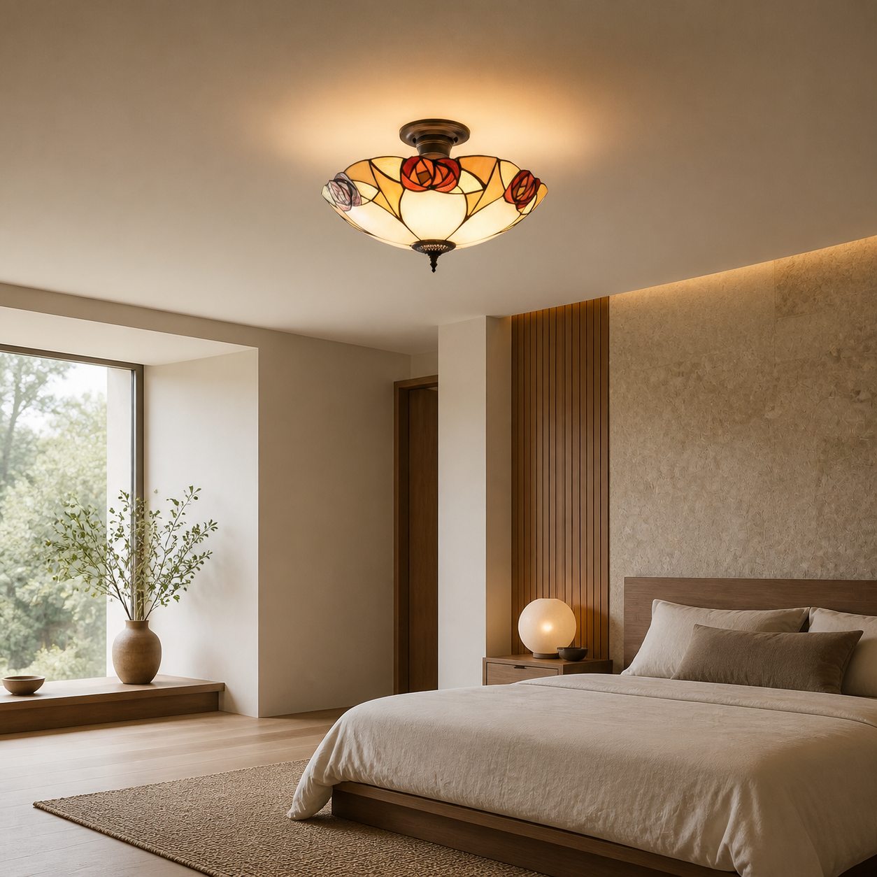 TF Ingram handgefertigte Buntglas-Deckenleuchte – Vintage Art Deco Tiffany-Leuchte für das Esszimmer