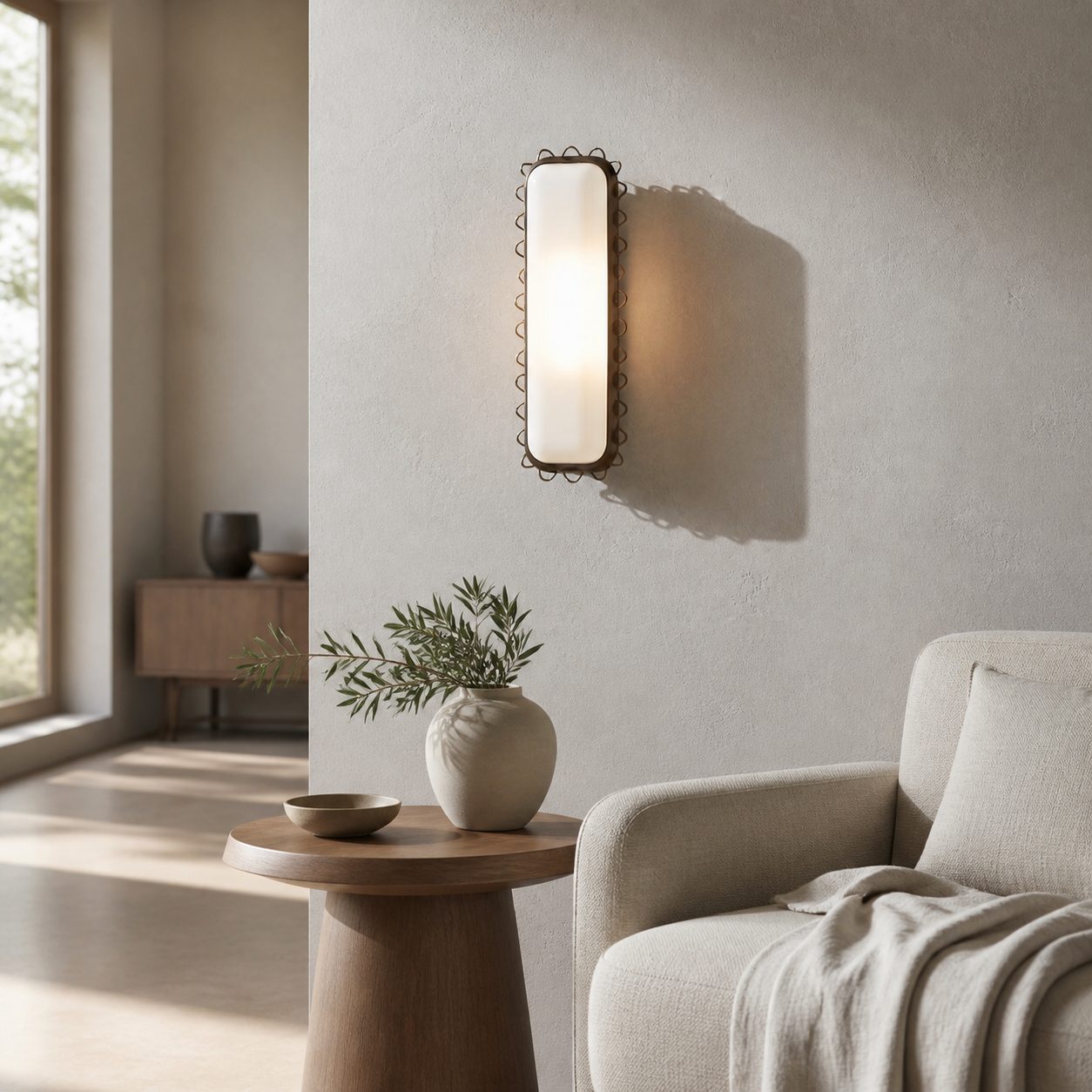 Glowvera Wall Sconce - Wavy Metal Frame Design Modern Glass-Shade Sconce for Hallway