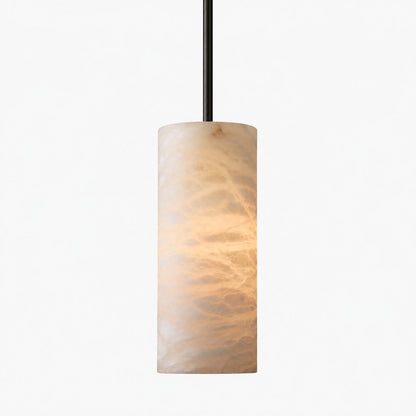Hand Carved Alabaster Cylinder Pendant Light