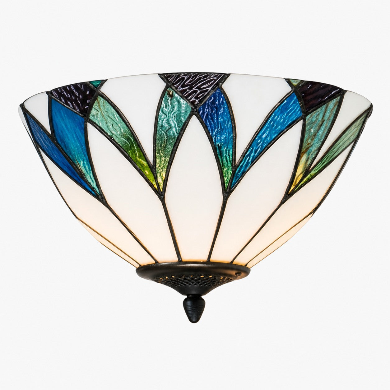 TF Allanton Tiffany Semi Flush Ceiling Light – Art Nouveau Patterned Shade for Living or Dining