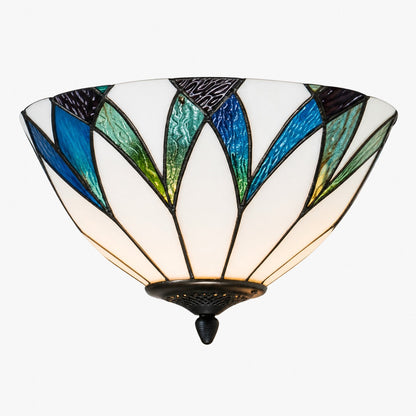 TF Allanton Tiffany Semi Flush Ceiling Light – Art Nouveau Patterned Shade for Living or Dining
