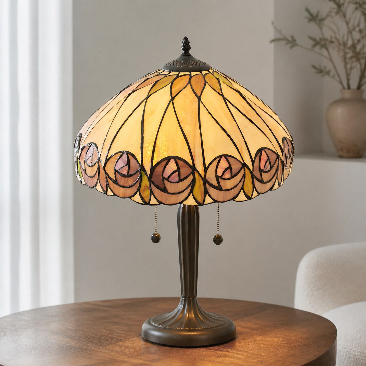 TF Hutchinson Art-Glass Tiffany Style Table Lamp – Handcrafted Design for Home and Office