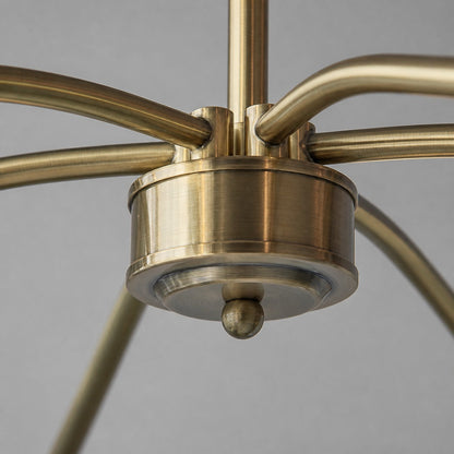 Clarione Art Deco 6-flammiger linearer Kronleuchter mit mundgeblasenen Glasschirmen für die Küche