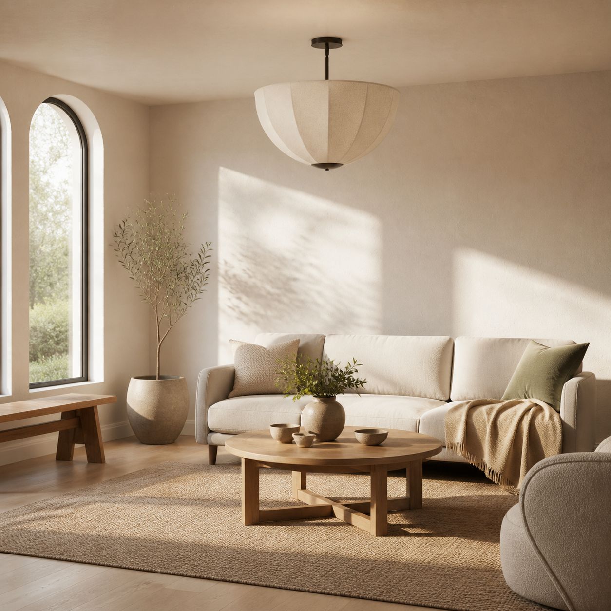 Lumarys Pendel- / Deckenleuchte – Botanisch inspirierter Leinenschirm für Essbereich oder Wohnzimmer