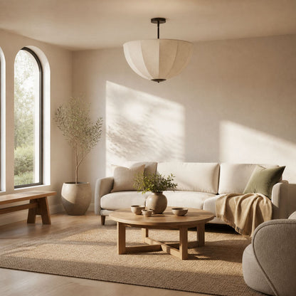 Lumarys Pendel- / Deckenleuchte – Botanisch inspirierter Leinenschirm für Essbereich oder Wohnzimmer