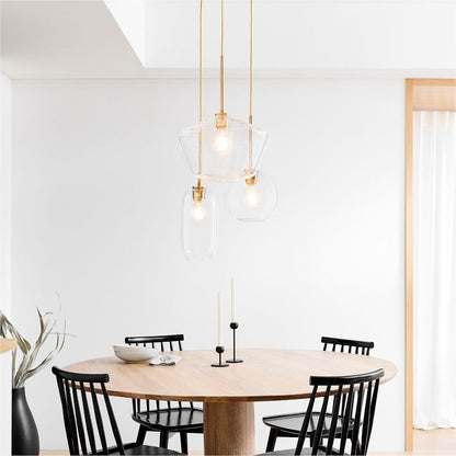 Merin Mixed Sculpture Glass and Metal Triple Chandelier