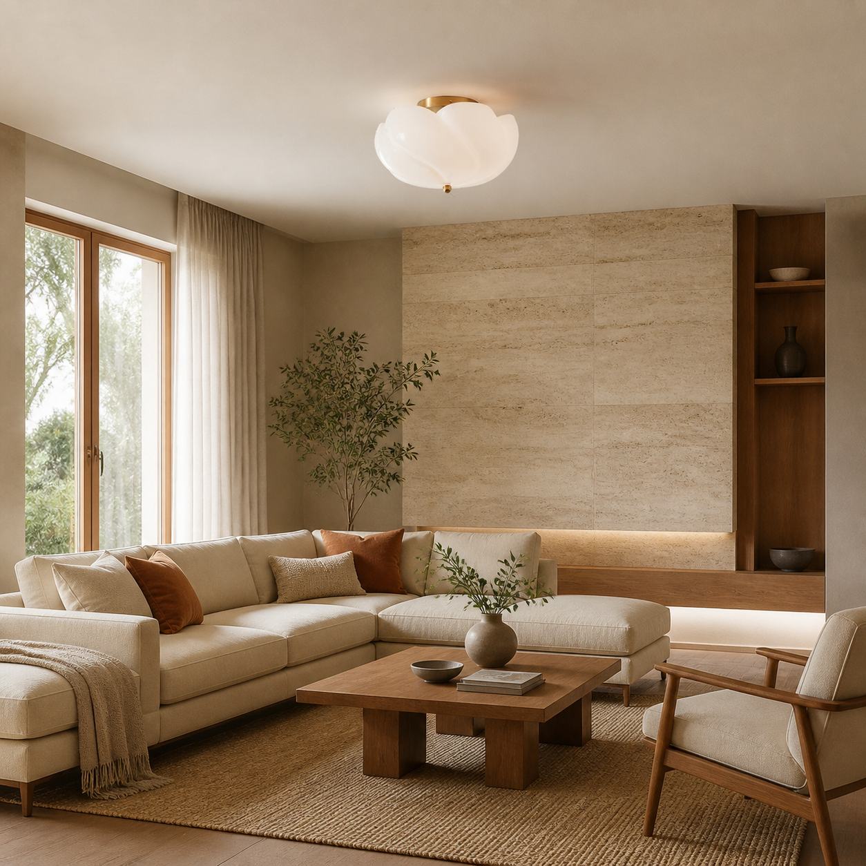 Modo Deckenleuchte – Minimalistischer Glasschirm mit elegantem Messingrahmen für Esszimmer oder Büro