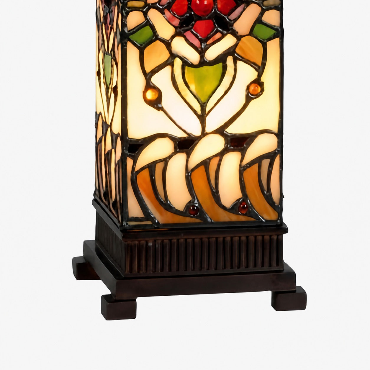 TF Angelique Tischleuchte im Jugendstil aus Buntglas – Handgefertigtes Blumendesign für das Wohnzimmer