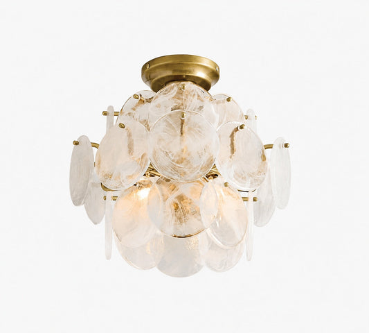 Sevra Cascading Glass Disc Round Flush Mount - Vintage Brass Ceiling Light